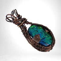 Handmade Copper Wire-Wrapped Imitation Opal Pendant | Unique Artisan Jewelry