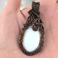 Handcrafted Copper Wire-Wrapped White Chalcedony Pendant | Serene Artisan Jewelry | Gift for Minimalist