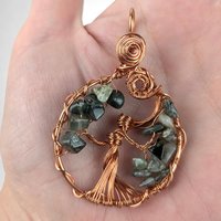 Handmade Copper Wire Tree of Life Pendant with Green Hair Quartz | Nature Inspired Jewelry | Gift for Earth Lovers