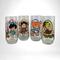 Set of 4 1986 Pizza Hut Flinstones Kids Glasses