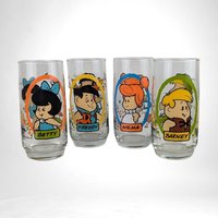 Set of 4 1986 Pizza Hut Flinstones Kids Glasses