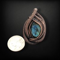 Handmade Labradorite Pendant, Copper Wire Wrapped Gemstone Jewelry, Unique Gift for Women, Oxidized Copper Pendant, Blue Green Labradorite