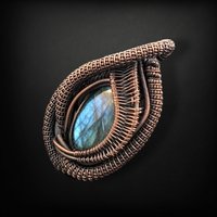 Handmade Labradorite Pendant, Copper Wire Wrapped Gemstone Jewelry, Unique Gift for Women, Oxidized Copper Pendant, Blue Green Labradorite