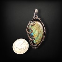 Handmade Labradorite Pendant | Copper Wire Wrapped | Green, Blue & Yellow Hues | 2.5" | Unique Gift