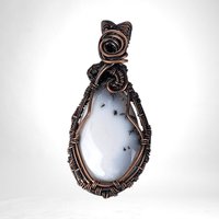 Copper Wire Wrapped Dendritic Opal Pendant | Unique Artisan Jewelry | Handmade Natural Stone Necklace | Bohemian Style Gift for Her