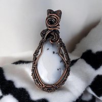 Copper Wire Wrapped Dendritic Opal Pendant | Unique Artisan Jewelry | Handmade Natural Stone Necklace | Bohemian Style Gift for Her