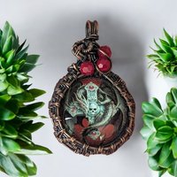 Copper Wire Wrapped Pendant with Skull and Cross | Unique Gothic Jewelry | Handmade Statement Necklace | Bohemian Style Accessory