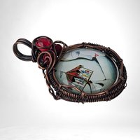 Copper Wire Wrapped Necklace with Female and Carousel Design | Unique Artisan Jewelry | Handmade Statement Piece | Whimsical Fashion