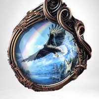 Eagle Spirit Pendant - Copper Wire Wrapped Jewelry with Rainbow - Symbol of Hope and Freedom