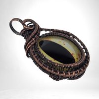 Copper Wire-Wrapped Pendant with Yellow Eye | Unique Artisan Jewelry | Handmade Statement Necklace | Bohemian Style Accessory