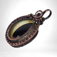Copper Wire-Wrapped Pendant with Yellow Eye | Unique Artisan Jewelry | Handmade Statement Necklace | Bohemian Style Accessory