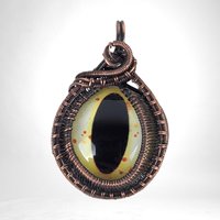 Copper Wire-Wrapped Pendant with Yellow Eye | Unique Artisan Jewelry | Handmade Statement Necklace | Bohemian Style Accessory