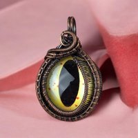 Copper Wire-Wrapped Pendant with Yellow Eye | Unique Artisan Jewelry | Handmade Statement Necklace | Bohemian Style Accessory