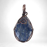 Handmade Copper Wire Wrapped Blue Quartz Pendant | Antiqued Copper Jewelry | Unique Gift for Crystal Lovers | Boho Chic Necklace Pendant
