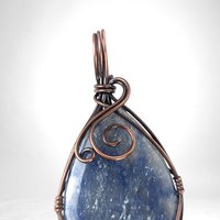 Handmade Copper Wire Wrapped Blue Quartz Pendant | Antiqued Copper Jewelry | Unique Gift for Crystal Lovers | Boho Chic Necklace Pendant