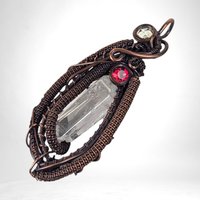 Handmade Clear Quartz Copper Wire Wrapped Pendant