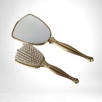 Vintage Vanity Brush and Mirror Set, Pink with Gold Flowers