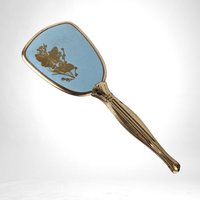 Vintage Hair Brush, Blue with Gold Flowers and Butterflies