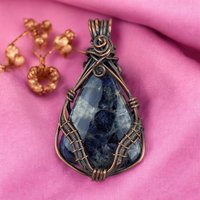 Handmade Copper Wire Wrapped Sodalite Pendant | Blue Gemstone Jewelry | Unique Gift | Boho