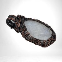 Handmade Copper Wire Wrapped Carved Rainbow Moonstone Pendant | Unique Artisan Jewelry | Boho Gift