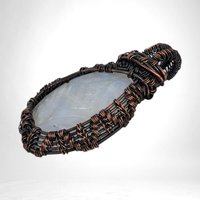 Handmade Copper Wire Wrapped Carved Rainbow Moonstone Pendant | Unique Artisan Jewelry | Boho Gift