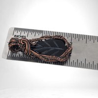 Handmade Copper Wire Wrapped Leaf Shaped Black Onyx Pendant | Unique Artisan Jewelry | Boho Gift