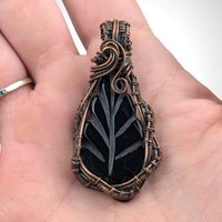 Handmade Copper Wire Wrapped Leaf Shaped Black Onyx Pendant | Unique Artisan Jewelry | Boho Gift