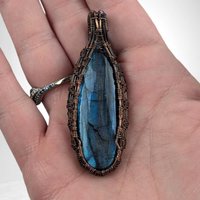 Handmade Copper Wire Wrapped Blue Labradorite Pendant | Unique Artisan Jewelry | Mystical Gift