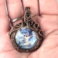 Copper Wire Wrapped Pendant Featuring Female and Wolves | Unique Artisan Jewelry | Nature-Inspired Statement Necklace | Bohemian Style