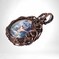 Copper Wire Wrapped Pendant Featuring Female and Wolves | Unique Artisan Jewelry | Nature-Inspired Statement Necklace | Bohemian Style