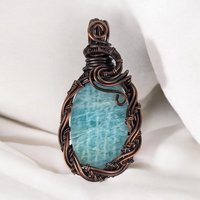 Copper Wire Wrapped Amazonite Pendant | Unique Artisan Jewelry | Handmade Natural Stone Necklace | Bohemian Style Gift for Her