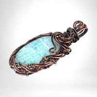 Copper Wire Wrapped Amazonite Pendant | Unique Artisan Jewelry | Handmade Natural Stone Necklace | Bohemian Style Gift for Her