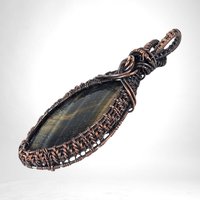 Copper Wire-Wrapped Tiger's Eye Pendant - Handmade Jewelry, Unique Natural Stone Necklace, Bohemian Style Accessory