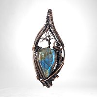 Unique Labradorite Pendant | Copper Wire Wrapped Tree | Artisan Jewelry