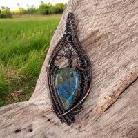 Unique Labradorite Pendant | Copper Wire Wrapped Tree | Artisan Jewelry