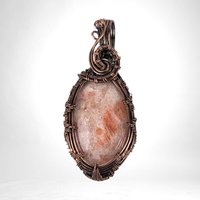 Copper Wire Wrapped Sunstone Pendant | Unique Artisan Jewelry | Handmade Natural Stone Necklace | Bohemian Style Gift for Her