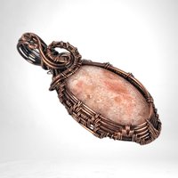 Copper Wire Wrapped Sunstone Pendant | Unique Artisan Jewelry | Handmade Natural Stone Necklace | Bohemian Style Gift for Her