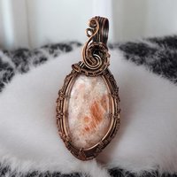 Copper Wire Wrapped Sunstone Pendant | Unique Artisan Jewelry | Handmade Natural Stone Necklace | Bohemian Style Gift for Her