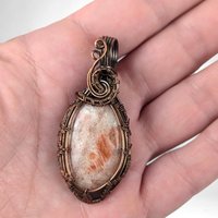 Copper Wire Wrapped Sunstone Pendant | Unique Artisan Jewelry | Handmade Natural Stone Necklace | Bohemian Style Gift for Her