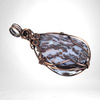 Handmade Copper Wire Wrapped Fancy Jasper Pendant, Boho Jewelry, Statement Necklace Pendant, Gift for Her