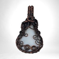 Handmade Copper Wire Wrapped White Calcedony Pendant | Guitar Shaped Pendant | Artisan Jewelry | Gift for Music Lover