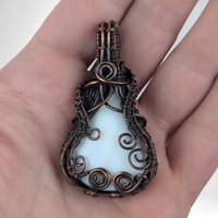 Handmade Copper Wire Wrapped White Calcedony Pendant | Guitar Shaped Pendant | Artisan Jewelry | Gift for Music Lover