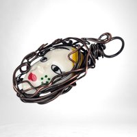 Mardi Gras Necklace | Copper Wire Wrapped Pendant | Female Face | Bohemian Jewelry | Oxidized Copper | Gift for Her