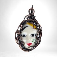 Mardi Gras Necklace | Copper Wire Wrapped Pendant | Female Face | Bohemian Jewelry | Oxidized Copper | Gift for Her
