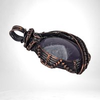 Copper Wire Wrapped Amethyst Pendant | Handmade Crystal Jewelry | Antiqued Copper & Glass Accent | 2" | Gift for Her