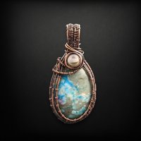 Copper Wire Wrapped Natural Stone Necklace | Handmade Artisan Jewelry | Unique Bohemian Style Pendant | Gift for Her