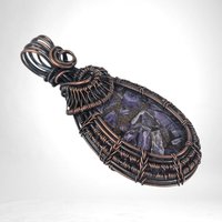 Copper Wire Wrapped Charoite Pendant | Oxidized Copper | Artisan Jewelry | Statement Necklace