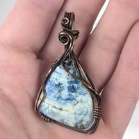 Copper Wire Wrapped Scheelite Pendant | Unique Artisan Jewelry | Handmade Natural Stone Necklace | Bohemian Style Gift for Her
