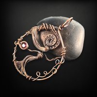 Handmade Copper Wire Pendant, Feminine Silhouette, Purple Crystal Accent, Antiqued Finish, Unique Gift for Her