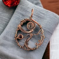 Handmade Copper Wire Pendant, Feminine Silhouette, Purple Crystal Accent, Antiqued Finish, Unique Gift for Her